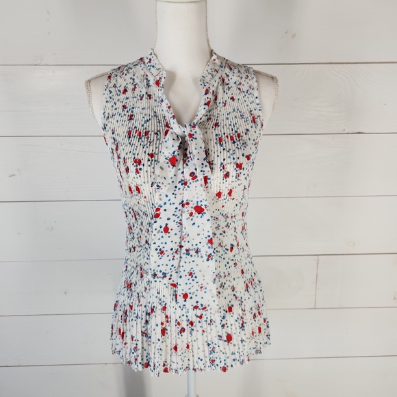 DKNY Sleeveless Floral Blouse - White, Red, Blue - Picture 1 of 13
